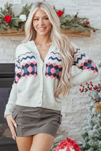 Pink Stripe Geometric Button Up Sweater Cardigan