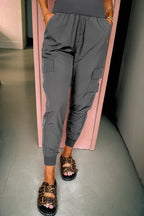 Medium Grey Elastic High Waist Pocketed Cargo Jogger Pants