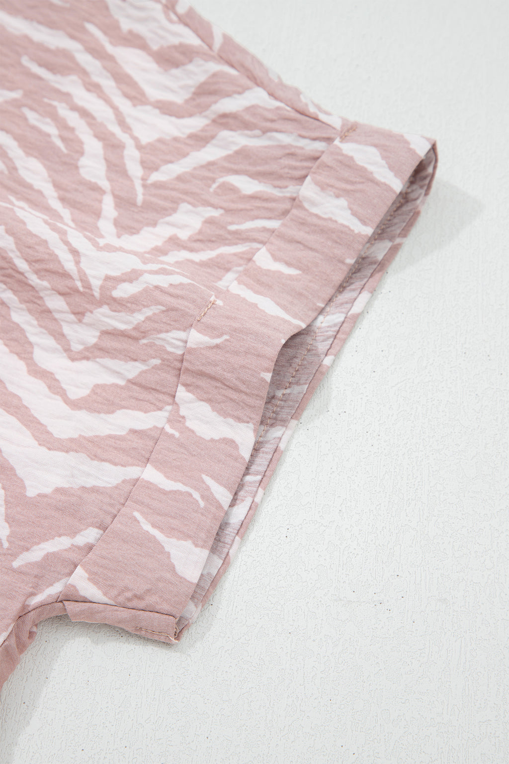 Khaki Abstract Print Cuffed Short Sleeve Loose Top Short Set