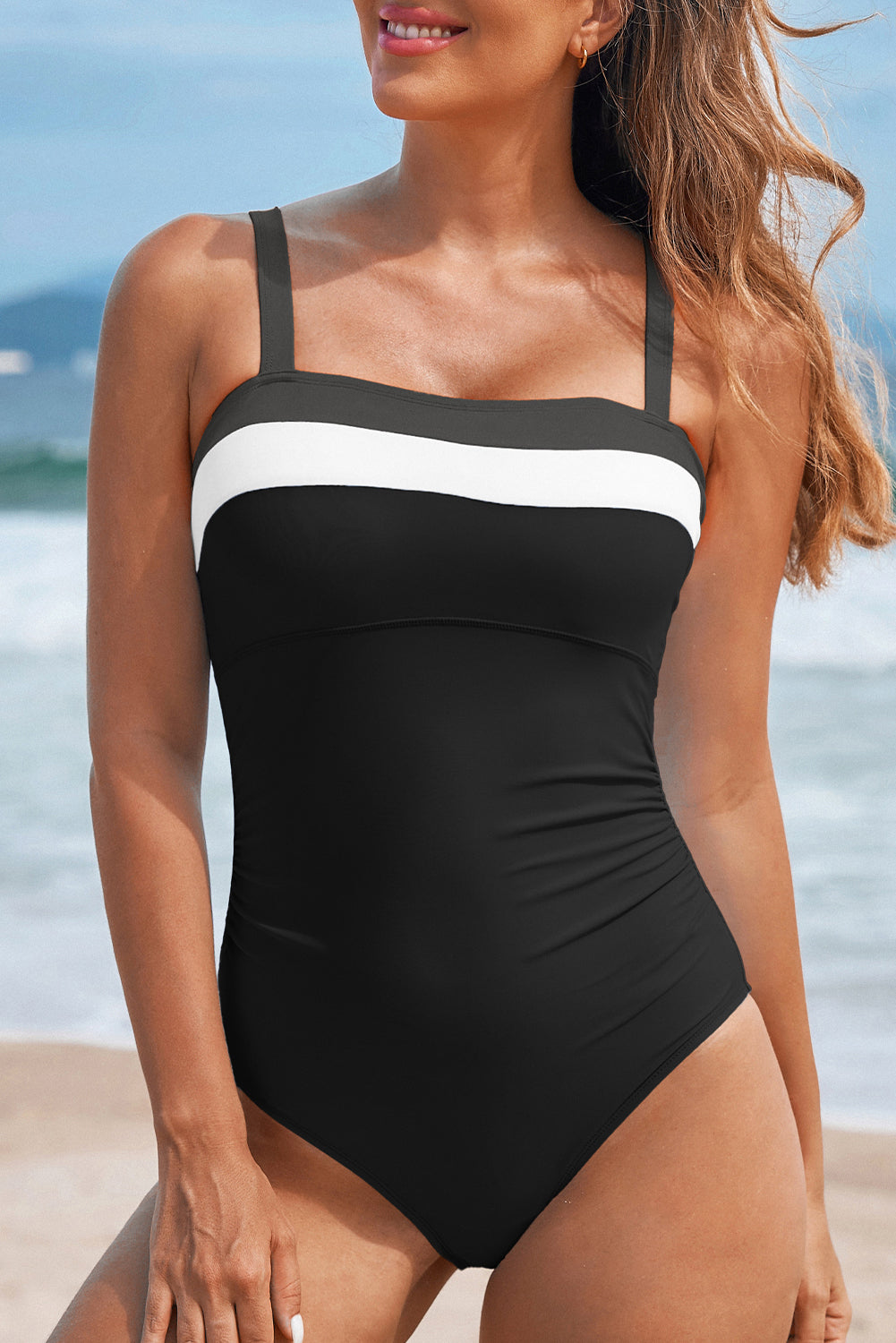 Color Block Detail Adjustable Straps One Piece Swimsuit
