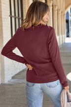 Black Solid Exposed Seam Crew Neck Long Sleeve Top