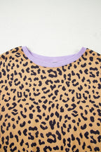 Purple Leopard Striped Patchwork Plus Size Loose Sweatshirt