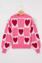 Pink Love Heart Checkered Valentine Crew Neck Sweater