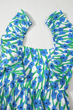 Floral Print Square Neck Ruffled Strap Maxi Dress