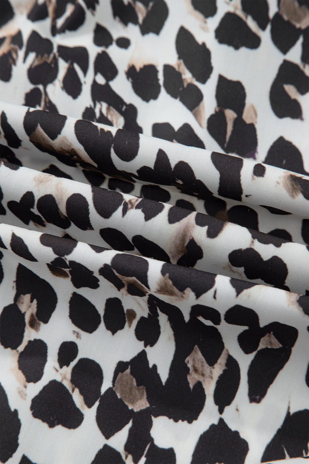 Multicolour Leopard Print Contrast Trim Button Split Neck Plus Long Sleeve Top