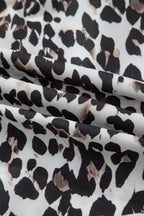 Multicolour Leopard Print Contrast Trim Button Split Neck Plus Long Sleeve Top