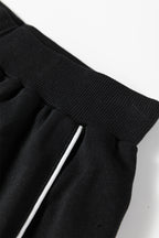 Black Contrast Piping Crewneck Pullover Mini Skirt Set