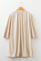 Parchment Notched Neck Scallop Detail Plus Size Mini Dress