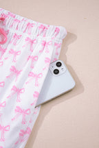 Pink Bow Print Long Sleeve Shirt and Pants Soft Pajama Set