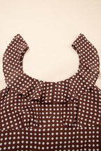 Coffee Polka Dot Print Backless Ruffled Tiered Maxi Dress