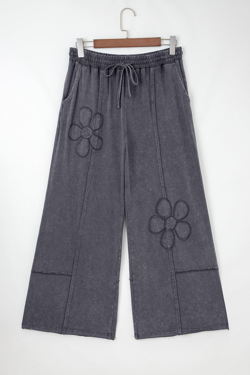 Flower Patch Mineral Washed Terry Knit Cropped Wide Leg Pants