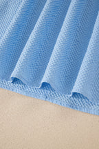 Beau Blue Flower Embroidered Puff Sleeve Split Neck Textured Blouse