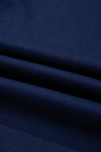 Navy Blue Varsity Stripe Detail Drop Shoulder Pullover Mini Skirt Set