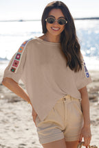 Granny Square Crochet Detail Loose T Shirt