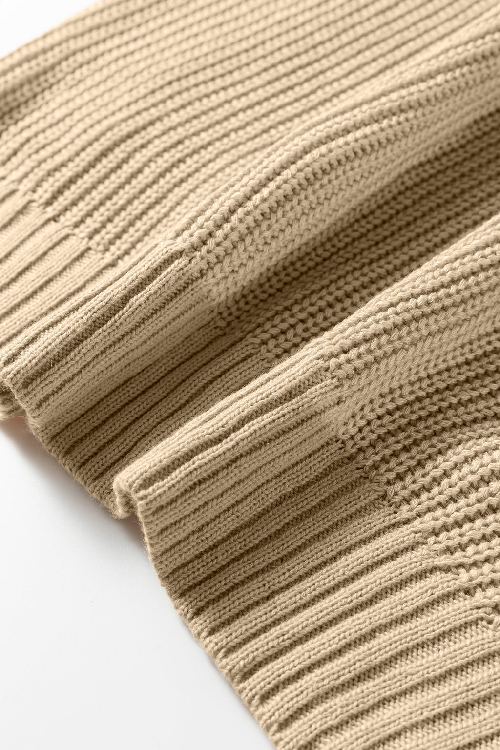 Light French Beige Round Neck Knit Contrast Short Sleeve Patchwork Sweater Top