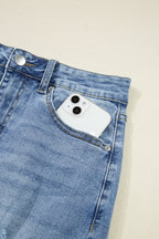 Myosotis Irregular Distressed Bottom Denim Midi Skirt