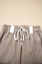 Brown Stripe Drawstring Cargo Jogger Pants with Pockets