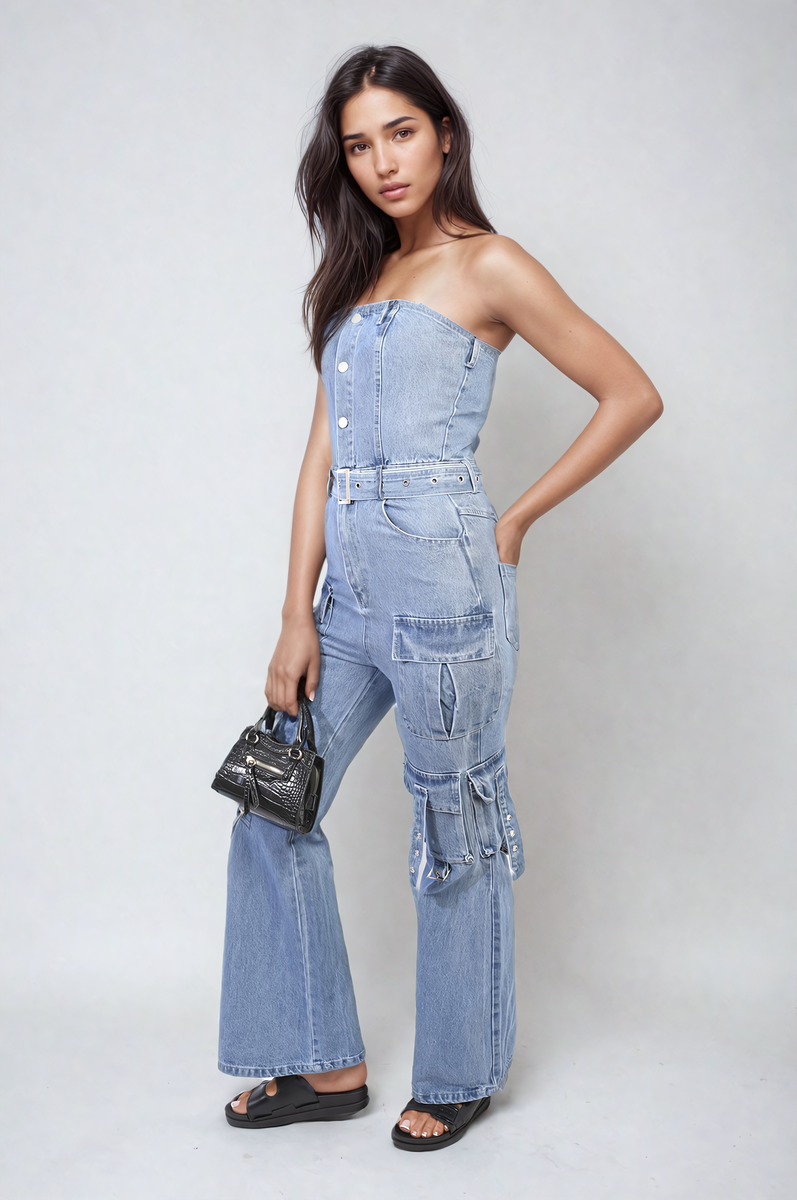 Giselle Multi Pockets Strapless Cargo Jumpsuit