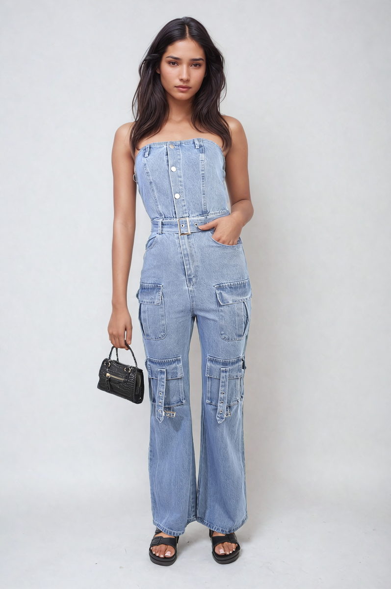 Giselle Multi Pockets Strapless Cargo Jumpsuit