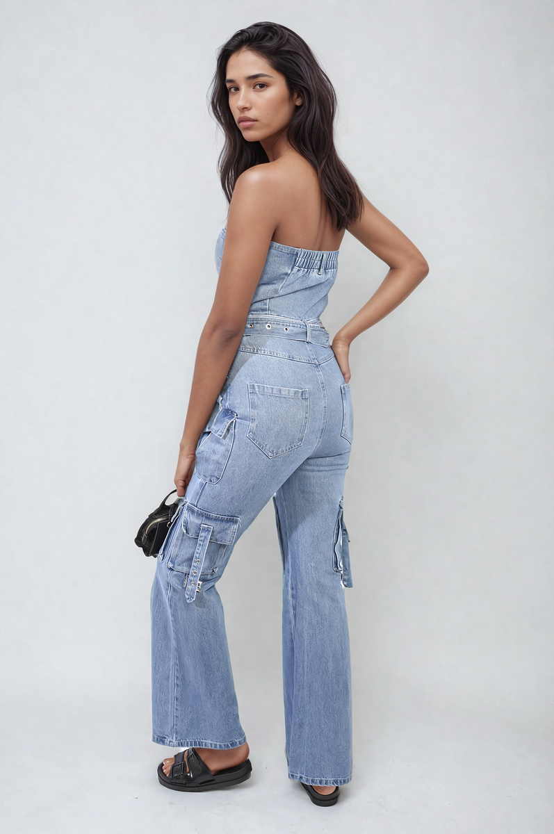 Giselle Multi Pockets Strapless Cargo Jumpsuit