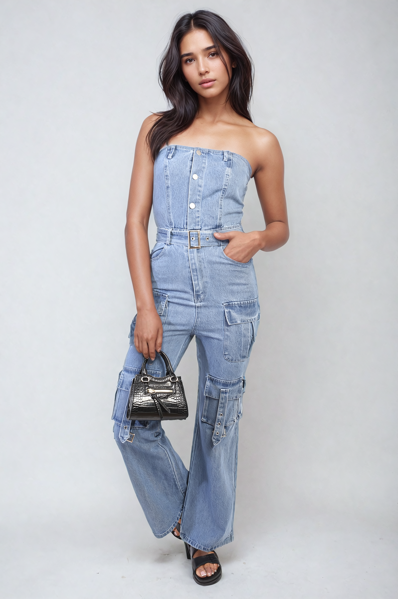 Giselle Multi Pockets Strapless Cargo Jumpsuit