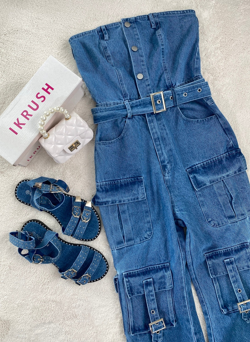Giselle Multi Pockets Strapless Cargo Jumpsuit