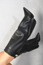 Myla Skirted Fold Over Buckle Pointed Toe High Boots
