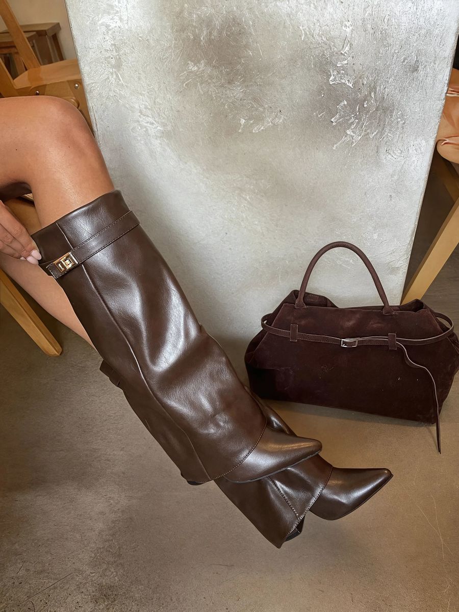 Myla Skirted Fold Over Buckle Pointed Toe High Boots