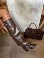 Myla Skirted Fold Over Buckle Pointed Toe High Boots