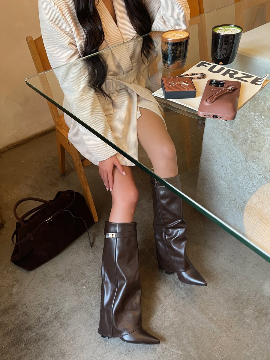 Myla Skirted Fold Over Buckle Pointed Toe High Boots