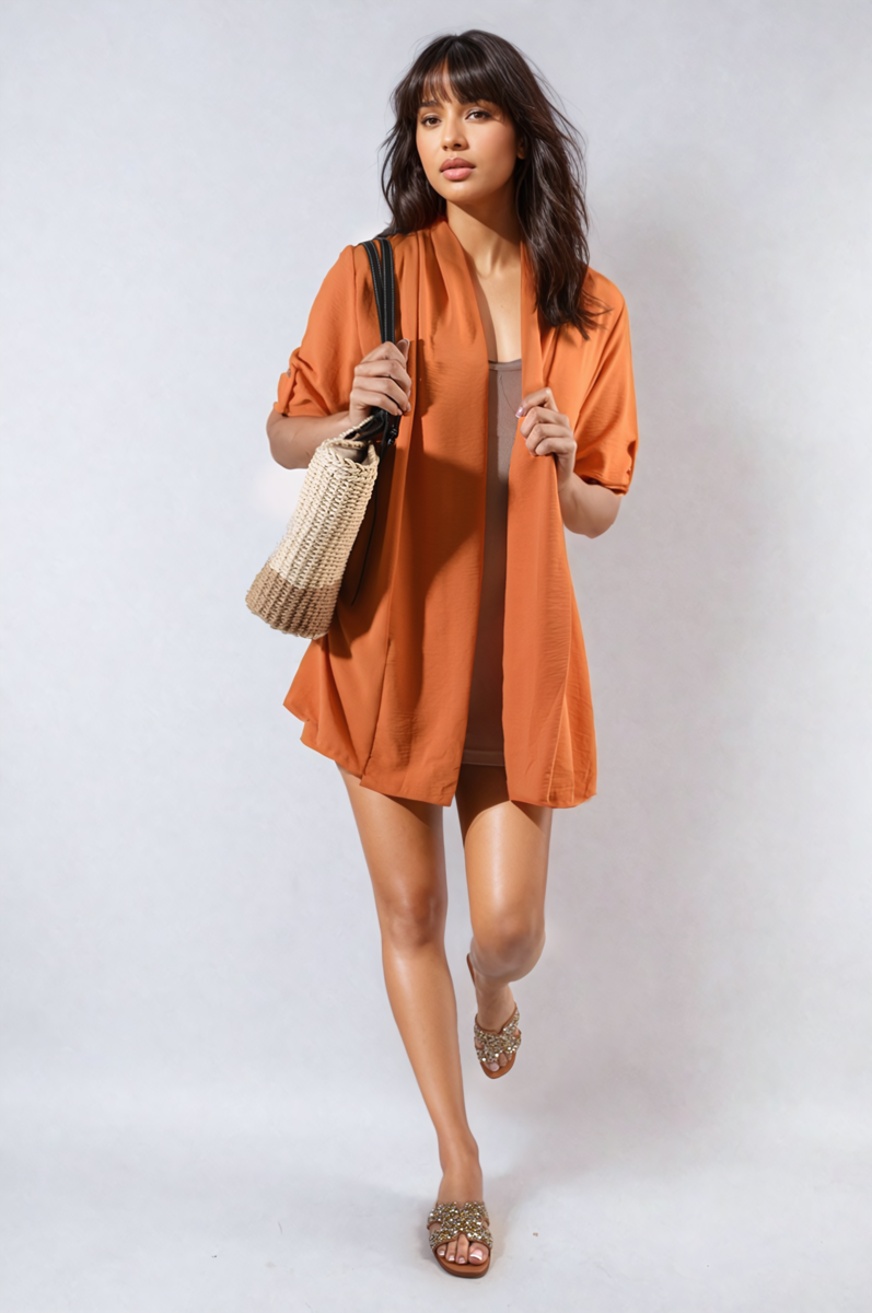 Vivian Open Front Roll Up Sleeve Cardigan