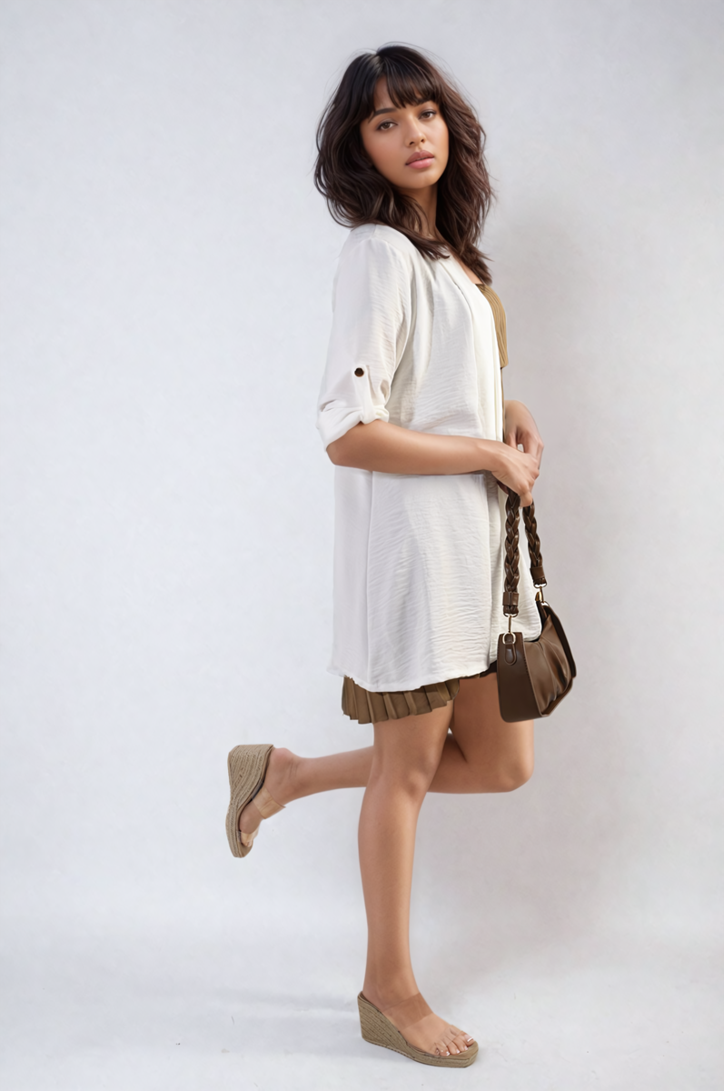 Vivian Open Front Roll Up Sleeve Cardigan