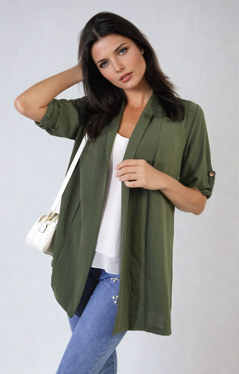 Vivian Open Front Roll Up Sleeve Cardigan